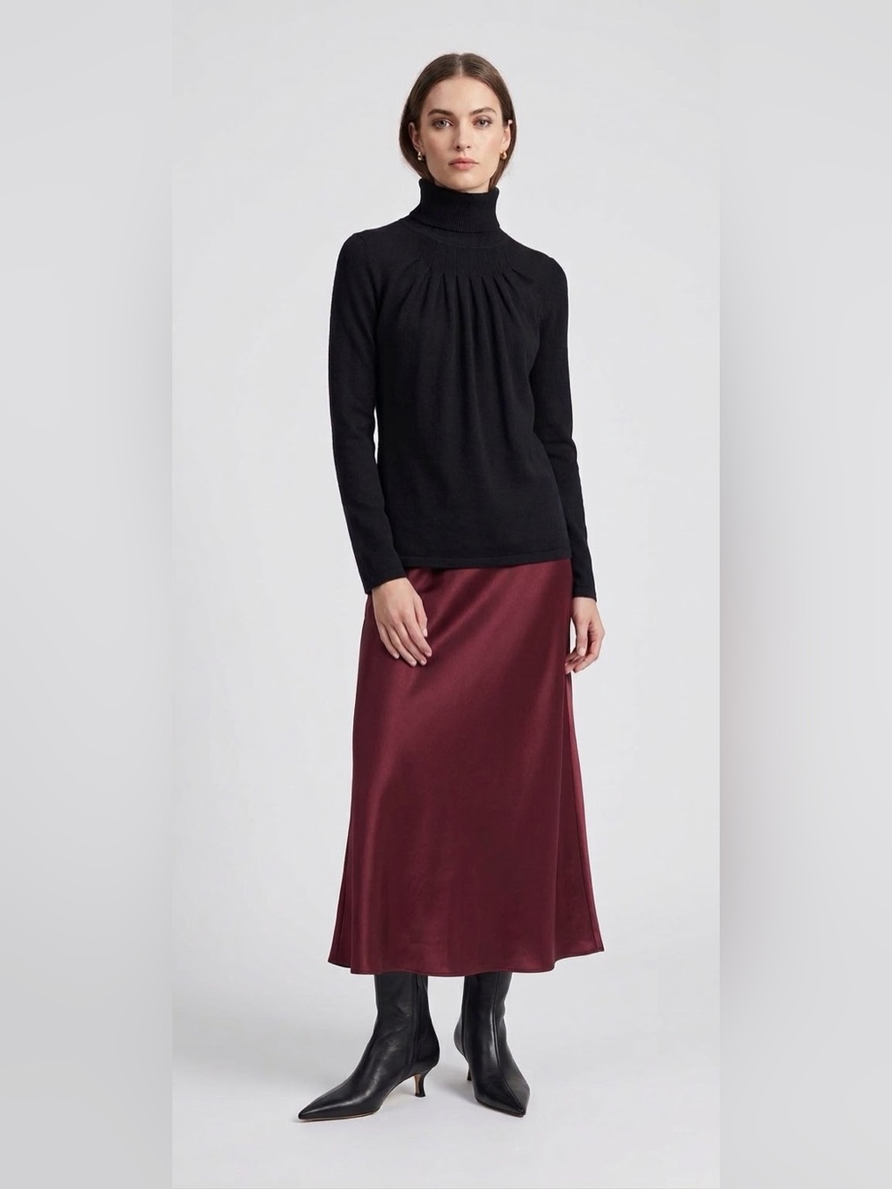 RED Valentino Black Pleated Yoke Turtleneck Sweater Small | Italian Designer